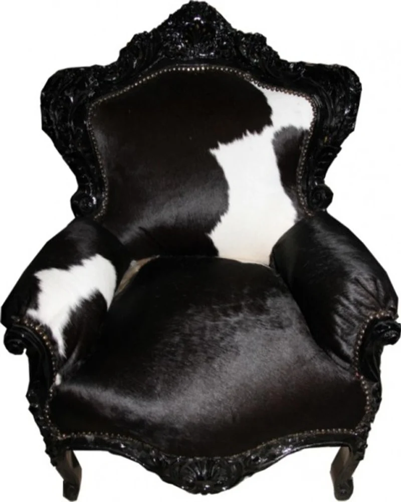 Casa Padrino Barock Sessel King im edlen Kuhfell Design schwarz 85 x 85 x H. 120 cm