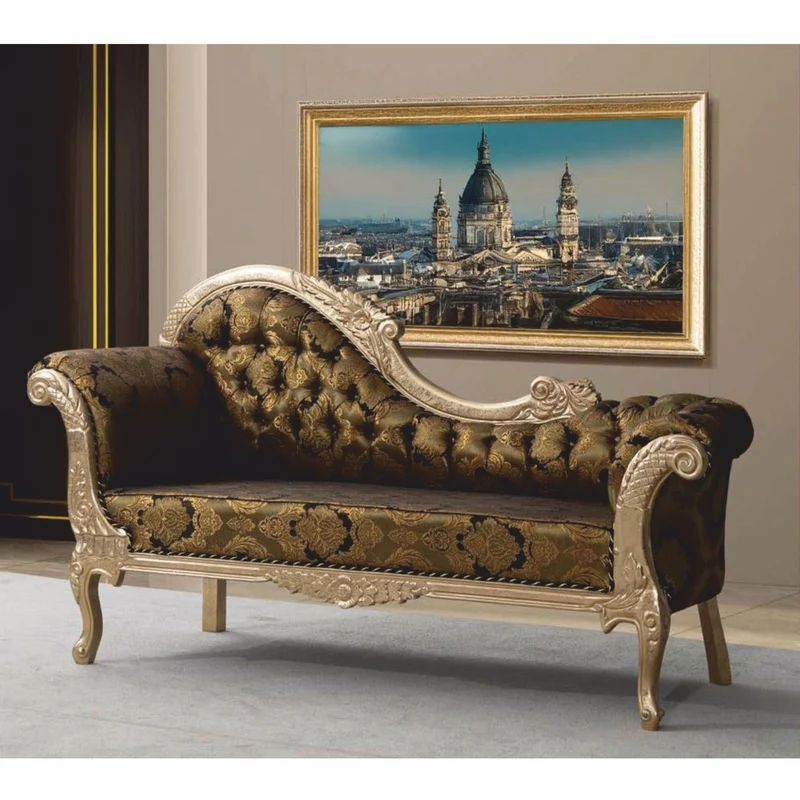 Casa Padrino Luxus Barock Sofa Linke Seite Gold / Schwarz / Silber 210 cm - Barock Möbel