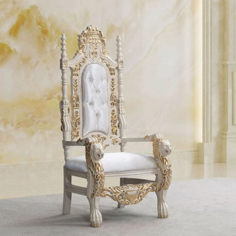 Casa Padrino Luxus Barock Thron Sessel mit Glitzersteinen Weiß / Creme / Gold - Barock Möbel