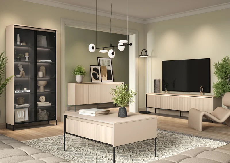 Zweiflügeliger Trend-Schrank 92 cm mit LED Beige