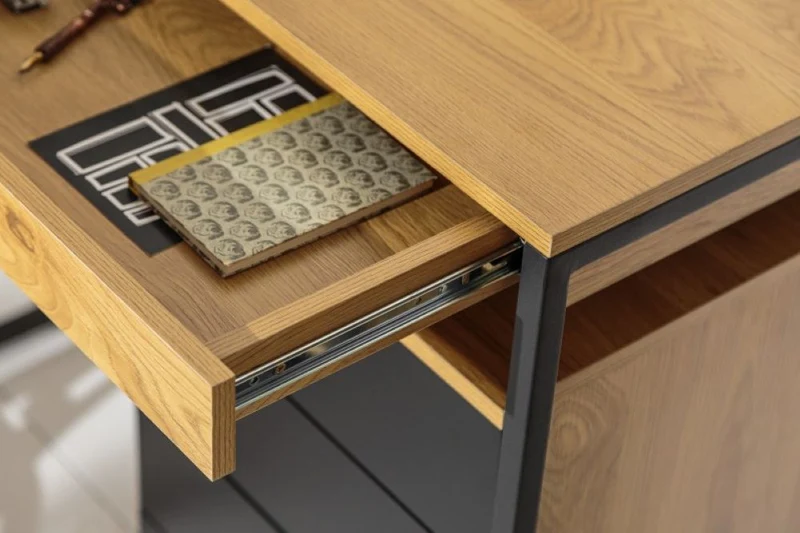 Moderner Eck-Schreibtisch DION 130cm Schubladen Eichenoptik