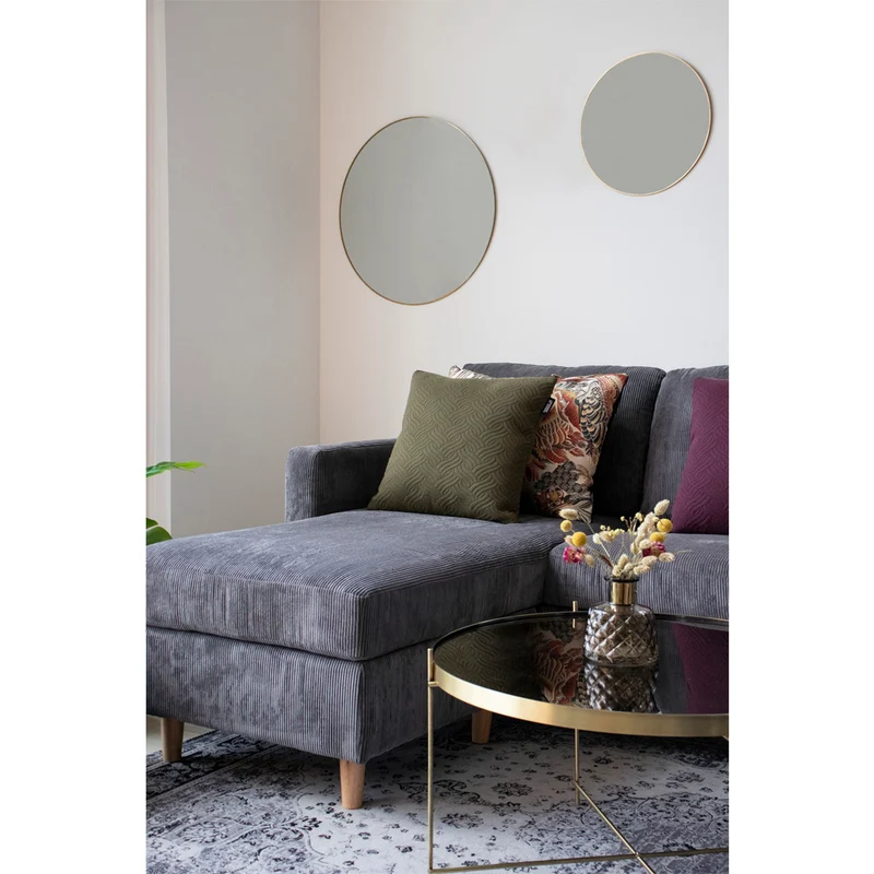 Moderner Spiegel ORLON Metall-Rahmen gold Messing-Optik Ø40 cm