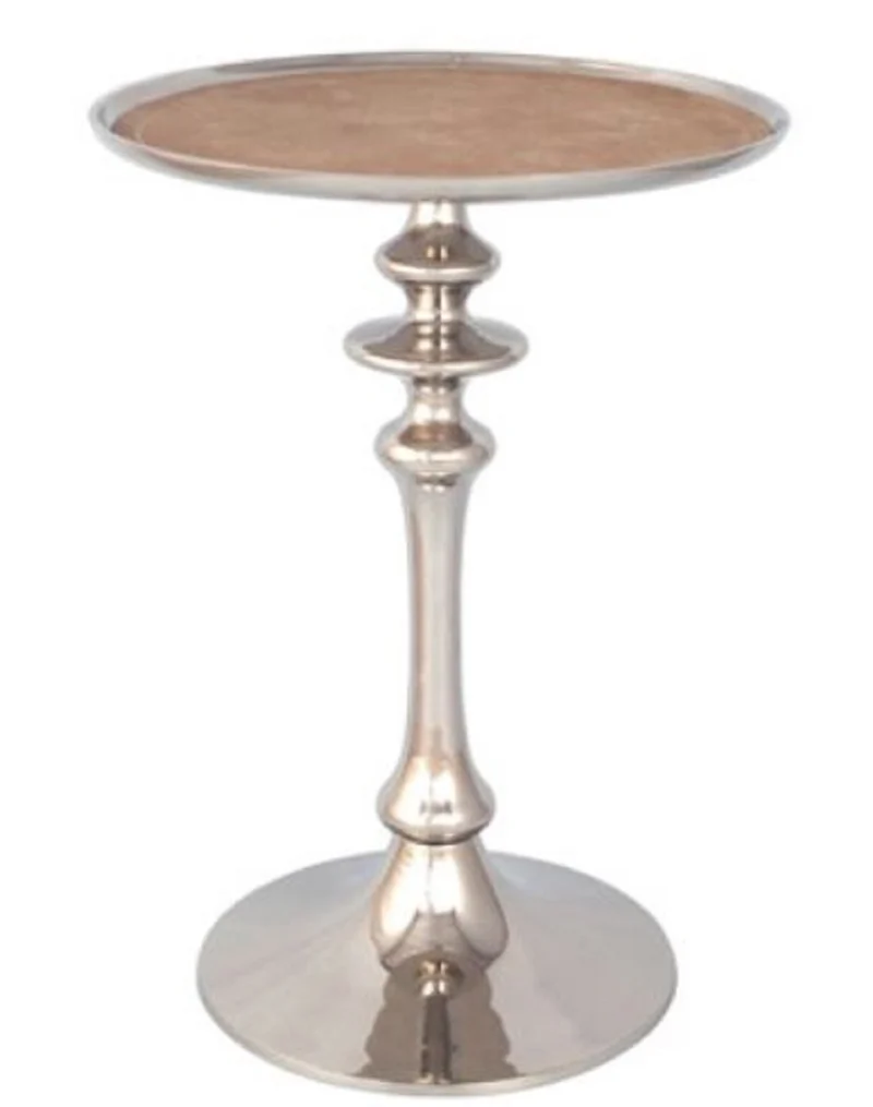 Casa Padrino Designer Beistelltisch Silber / Braun Ø 40 x H. 58 cm - Luxus Wohnzimmermöbel