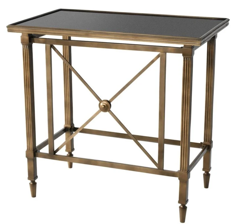 Casa Padrino Designer Beistelltisch mit schwarzer Granitplatte 86 x 51,5 x H. 81,5 cm - Luxus Kollektion
