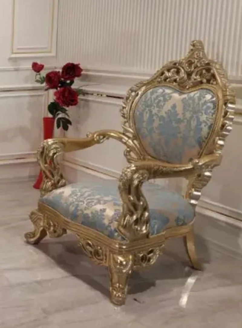 Casa Padrino Luxus Barock Sessel mit elegantem Muster Türkis / Rosa / Gold - Wohnzimmer Möbel im Barockstil - Edel & Prunkvoll