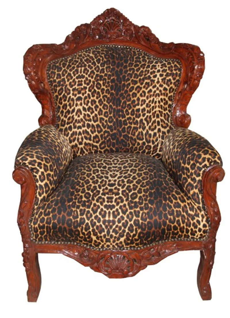 Casa Padrino Barock Sessel King Leopard / Braun 85 x 85 x H. 120 cm
