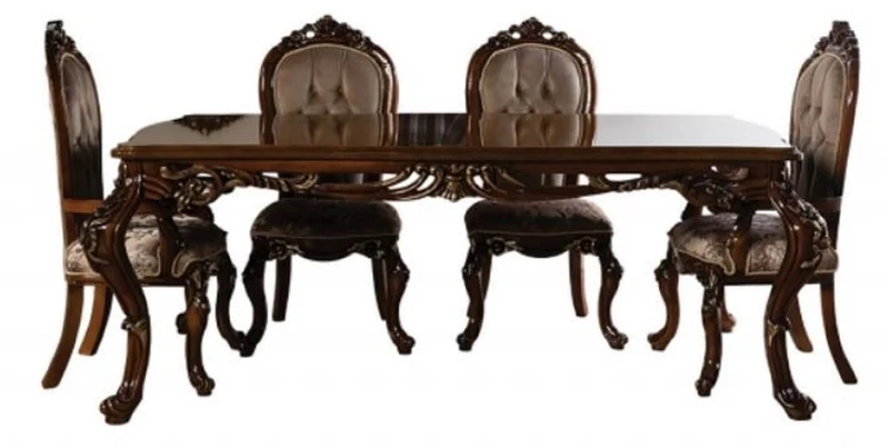 Casa Padrino Luxus Barock Esstisch Braun / Gold - Handgefertigter Massivholz Esszimmertisch im Barockstil - Prunkvolle Barock Esszimmer Möbel