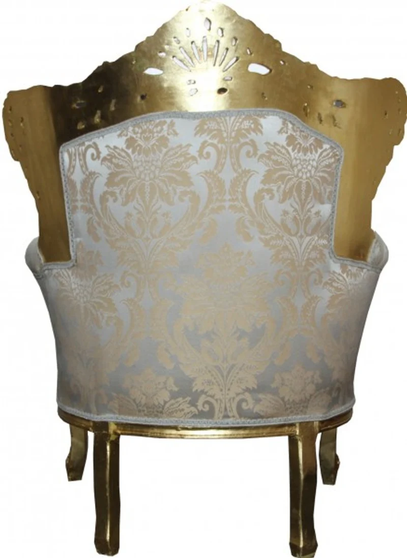 Casa Padrino Barock Sessel King Mod2 Creme Gold Muster mit Glitzersteinen 85 x 60 x H. 116 cm