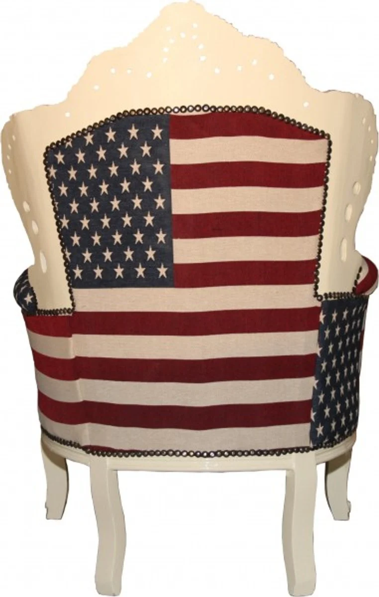 Casa Padrino Barock Sessel King im USA Flaggen-Design und Creme, 120 x 85 x 85 cm, Limited Edition