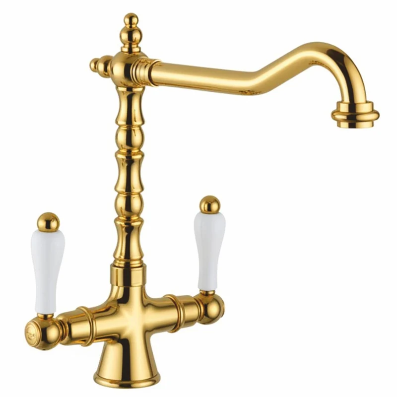 Casa Padrino Jugendstil Retro Waschtischarmatur Gold / Weiß H. 30,5 cm - Made in Italy