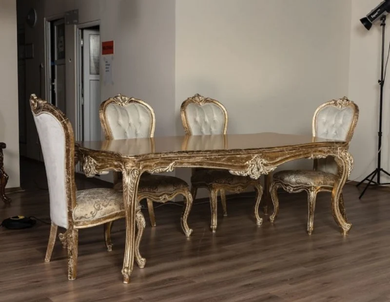 Casa Padrino Luxus Barock Esstisch Antik Gold - Handgefertigter Massivholz Esszimmertisch im Barockstil - Barock Esszimmer Möbel - Edel & Prunkvoll