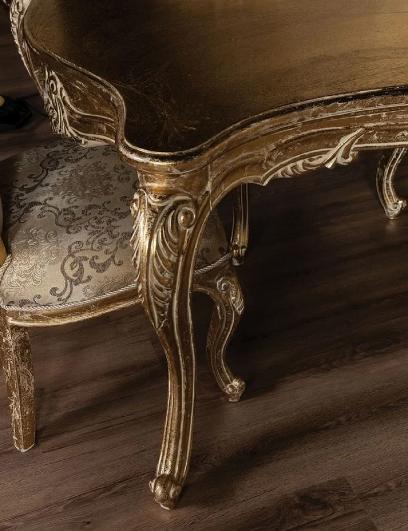 Casa Padrino Luxus Barock Esstisch Antik Gold - Handgefertigter Massivholz Esszimmertisch im Barockstil - Barock Esszimmer Möbel - Edel & Prunkvoll