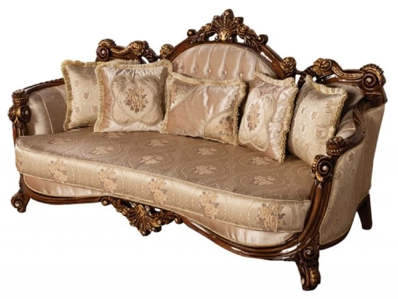 Casa Padrino Luxus Barock Sofa Beige / Braun / Gold - Prunkvolles Wohnzimmer Sofa mit elegantem Muster - Barock Möbel - Edel & Prunkvoll