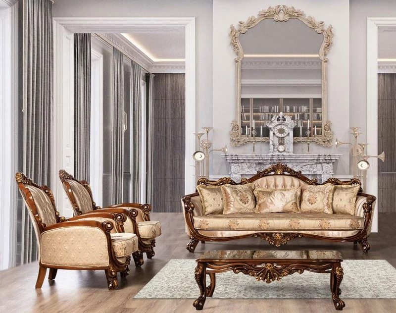 Casa Padrino Luxus Barock Sofa Beige / Braun / Gold - Prunkvolles Wohnzimmer Sofa mit elegantem Muster - Barock Möbel - Edel & Prunkvoll