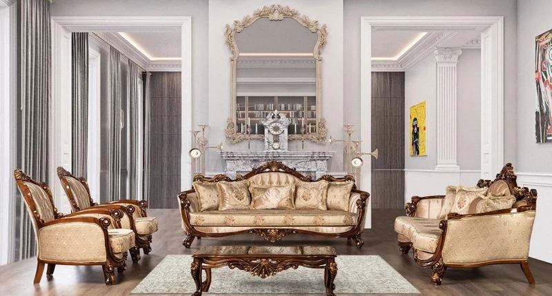 Casa Padrino Luxus Barock Sofa Beige / Braun / Gold - Prunkvolles Wohnzimmer Sofa mit elegantem Muster - Barock Möbel - Edel & Prunkvoll