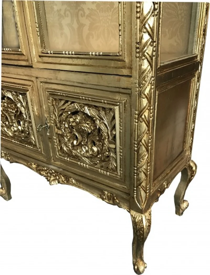 Casa Padrino Barock Vitrine im prunkvollen Gold Design - Doppel Vitrinenschrank aus Holz und Glas - 180 x 80 x 50 cm