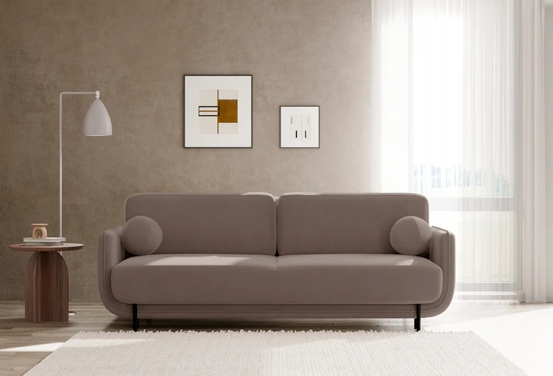 Dreisitziges ausklappbares Sofa Ovals hellbrauner Samt