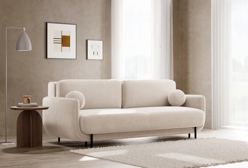 Dreisitziges ausklappbares Sofa Ovals in hellbeigem Samt