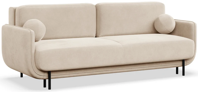 Dreisitziges ausklappbares Sofa Ovals in hellbeigem Samt