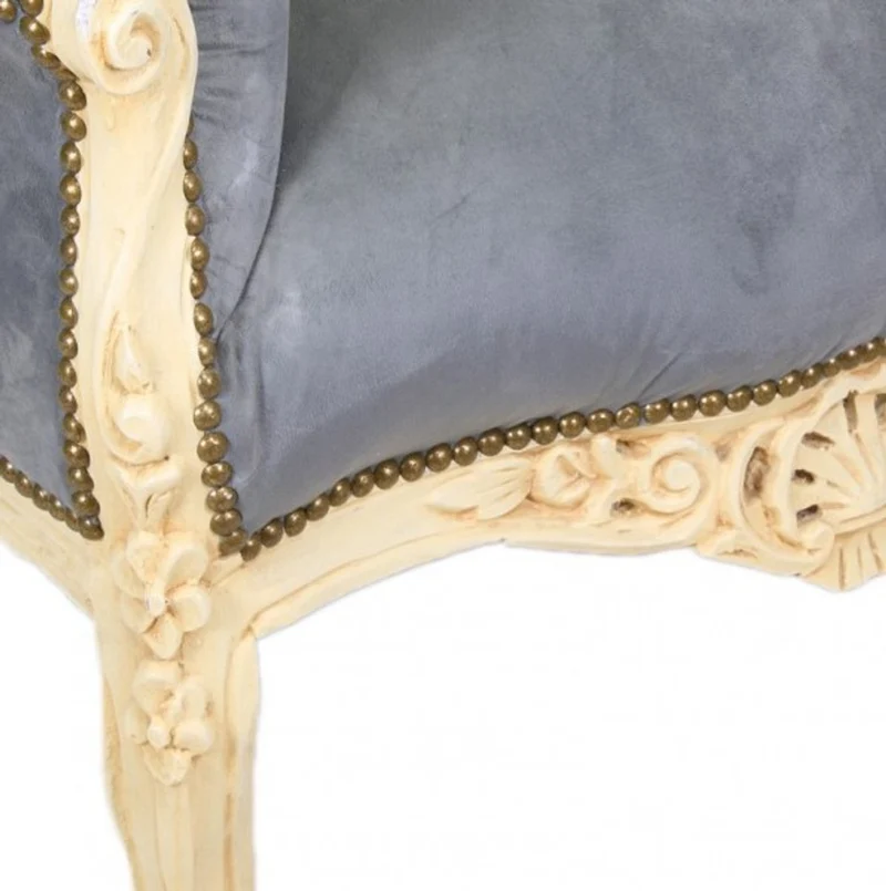 Casa Padrino Barock Sessel King in Grau und Antikstil Creme, 120 x 85 x 85 cm, handgefertigter Luxus-Sessel