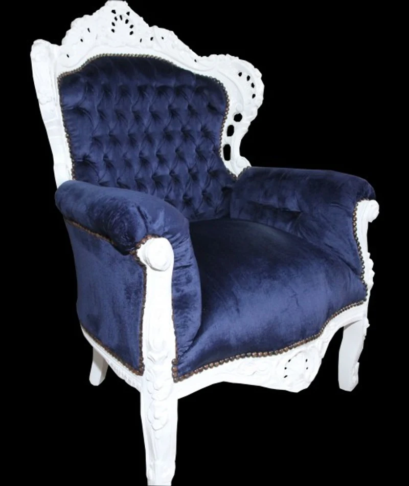 Casa Padrino Barock Sessel King Royalblau / Weiß 85 x 85 x H. 120 cm - Prunkvoller Armlehnstuhl im Antik Stil