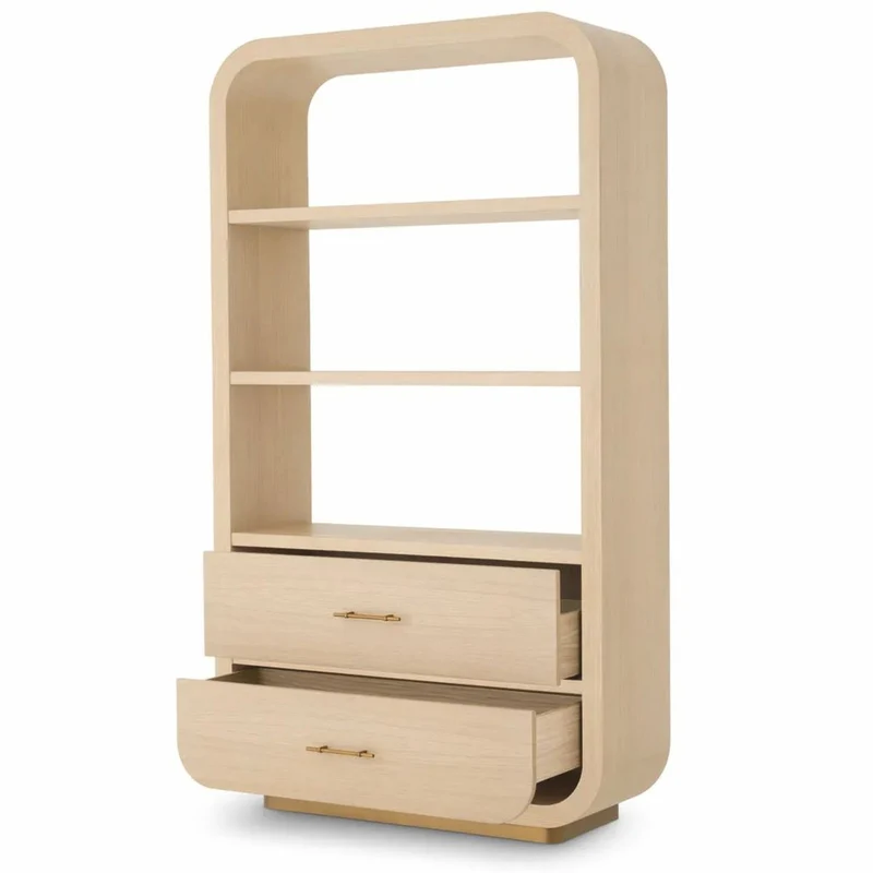 Casa Padrino Luxus Regalschrank mit 2 Schubladen Naturfarben / Messing H. 210 cm