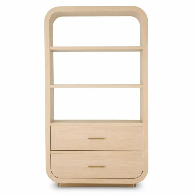 Casa Padrino Luxus Regalschrank mit 2 Schubladen Naturfarben / Messing H. 210 cm
