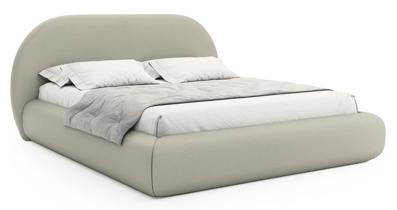 Polsterbett 160x200 cm Buvio mit Bettkasten, Metallrahmen, hellbeiger Chenille-Bezug