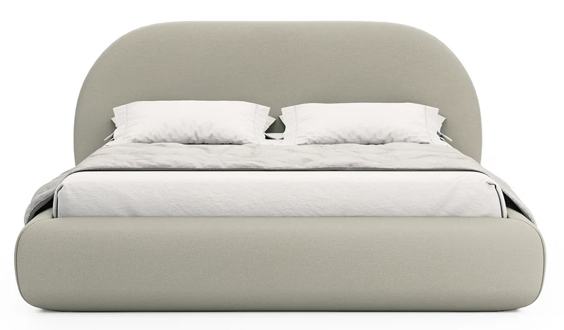 Polsterbett 160x200 cm Buvio mit Bettkasten, Metallrahmen, hellbeiger Chenille-Bezug