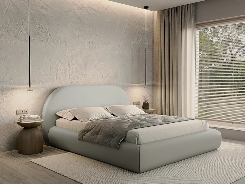 Polsterbett 140x200 cm Buvio mit Stauraum, Metallrahmen, grau-beiger Chenillestoff