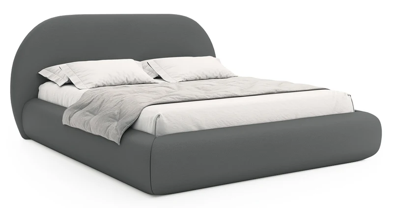 Gepolstertes Bett 160x200 cm Buvio mit Stauraum, Metallrahmen, grauer Chenille-Stoff