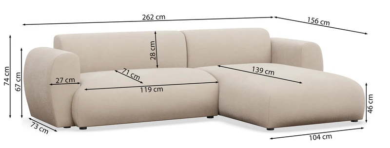 Ecksofa mit Schlaffunktion Emia, L-förmig, rechtsseitig, hellbeige Chenille