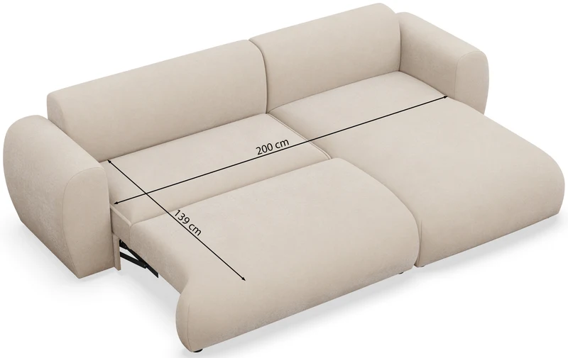 Ecksofa mit Schlaffunktion Emia, L-förmig, rechtsseitig, hellbeige Chenille