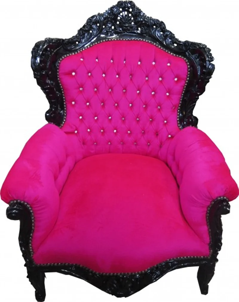 Casa Padrino Barock Sessel King Pink / Schwarz mit Bling Bling Glitzersteinen, 120 x 85 x 85 cm