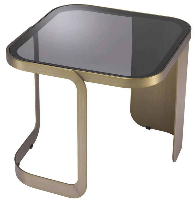 Casa Padrino Luxus Beistelltisch Messingfarben / Grau 49,5 x 49,5 x H. 45 cm - Edelstahl Tisch mit Glasplatte - Wohnzimmer Möbel - Luxus Kollektion