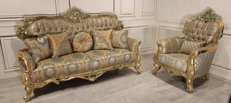 Casa Padrino Luxus Barock Wohnzimmer Sessel Gold / Grün / Gold - Prunkvoller Sessel mit elegantem Muster - Handgefertigte Barock Wohnzimmer Möbel