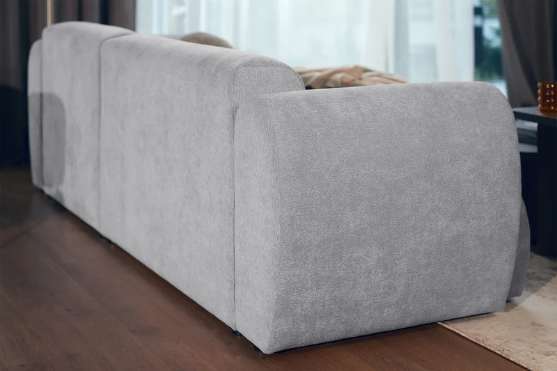 Ecksofa mit Schlaffunktion Emia, L-förmig, rechtsseitig, grau Chenille