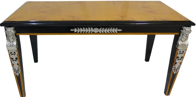 Casa Padrino Barock Luxus Empire Couchtisch Mahagoni / Schwarz / Silber 100 x 54 cm - Limited Edition