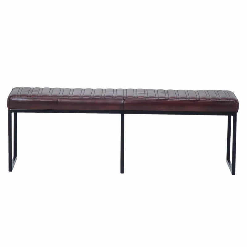 Casa Padrino Luxus Echtleder Sitzbank Dunkelbraun / Schwarz 180 cm - Echtleder Möbel