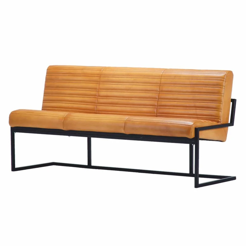Casa Padrino Luxus Echtleder Sitzbank Hellbraun / Schwarz 160 cm - Echtleder Möbel