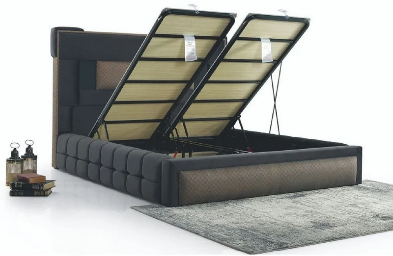 Casa Padrino Luxus Doppelbett Grau / Braun - Modernes Massivholz Bett - Moderne Schlafzimmer & Hotel Möbel - Luxus Kollektion