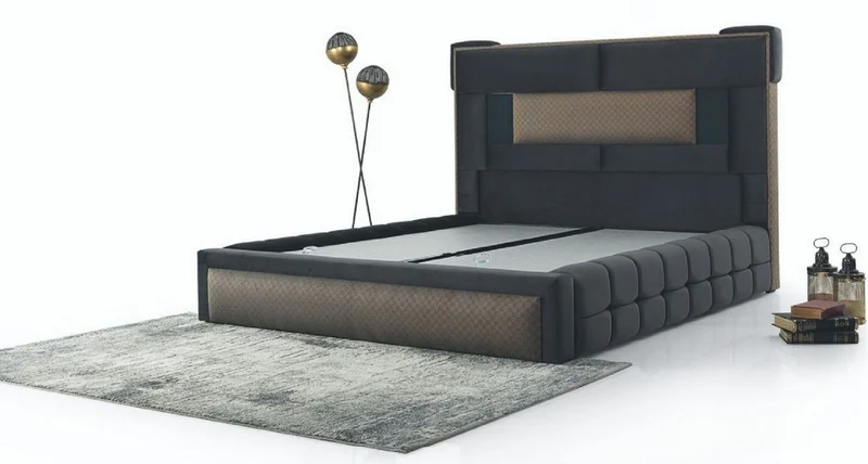 Casa Padrino Luxus Doppelbett Grau / Braun - Modernes Massivholz Bett - Moderne Schlafzimmer & Hotel Möbel - Luxus Kollektion