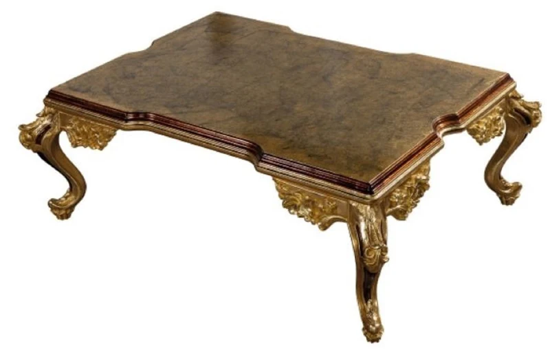 Casa Padrino Luxus Barock Couchtisch Gold / Braun - Massivholz Wohnzimmertisch im Barockstil - Barock Wohnzimmer Möbel - Edel & Prunkvoll