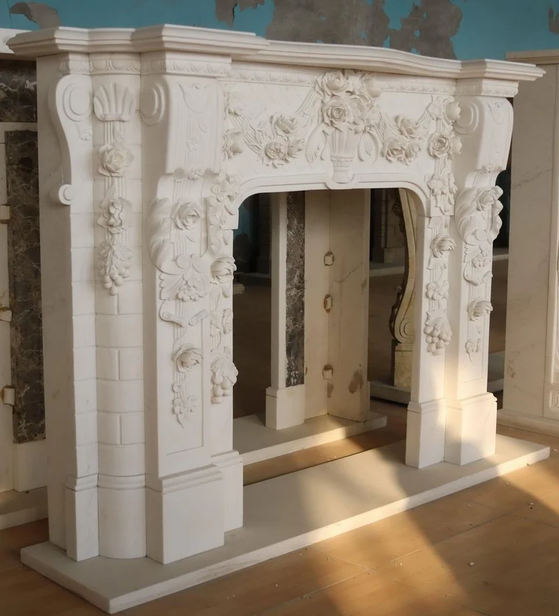 Casa Padrino Luxus Barock Marmor Kaminumrandung Weiß 190 x H. 142 cm
