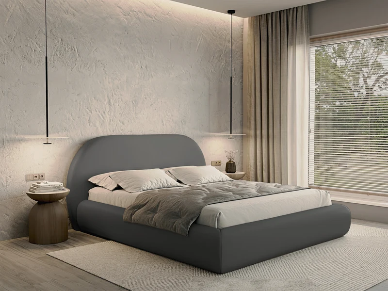 Gepolstertes Bett 160x200 cm Buvio, grauer Chenille-Stoff