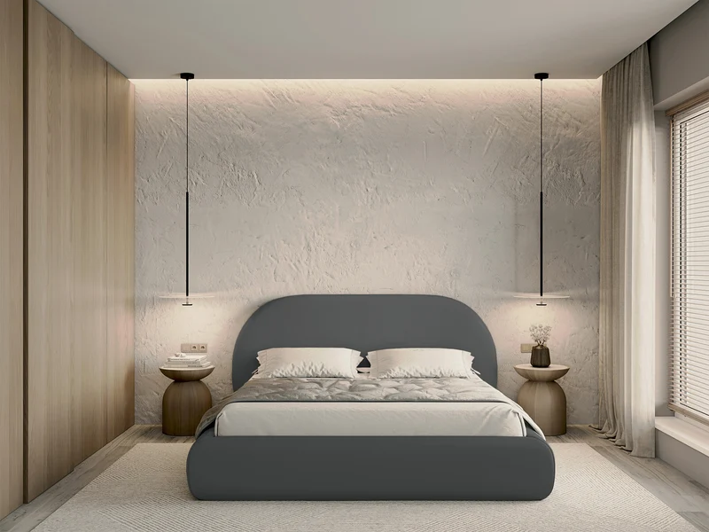 Gepolstertes Bett 160x200 cm Buvio, grauer Chenille-Stoff