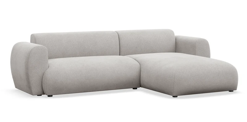 Ecksofa mit Schlaffunktion Emia, L-förmig, rechtsseitig, hellgrauer Chenille-Stoff