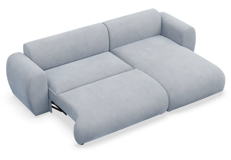Ecksofa mit Schlaffunktion Emia, L-förmig, rechtsseitig, hellblauer Chenille-Stoff