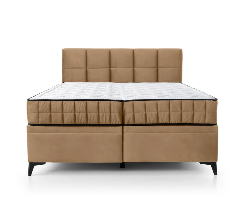 Kontinentales Bett 180x200 cm Beriano mit Stauraum und Matratze, beige Samt