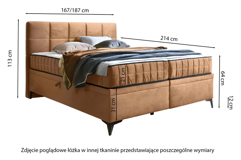 Kontinentalbett 180x200 cm Beriano mit Stauraum und Matratze, hellbeiger Samt